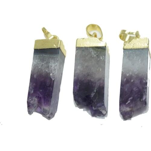 Raw Natural Amethysts Druzy Pendant femme 2019 Purple Rectangle Long Gold Cap cluster geode druzy crystal quartz pendant women
