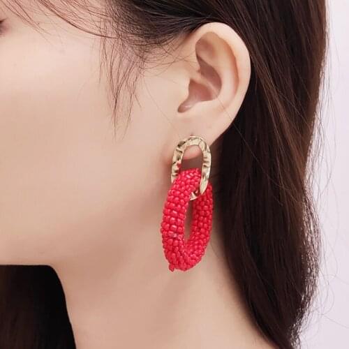 Bohemian womens bead drop earrings round stainless steel earrings for women beach vacation summer holiday earrings jewelry