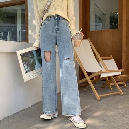 Shnsophi Harajuku Woman Wide Leg Denim Jeans Ripped High Waist Clothing Streetwear Vintage Quality 2021 Fashion Straight Pants