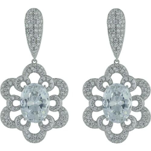 5A Level CZ Cubic Zirconia Flower Dangle Bridal Wedding Earring for Women Prom Jewelry Accessories 925 Silver Pin CE10868