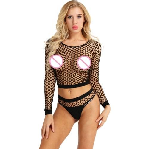 Women Hollow Out Fishnet Lingerie Sets Soft Stretchy See-Through Lingerie Top With Bottoms Briefs Exotic Sexy Fashion Underwears