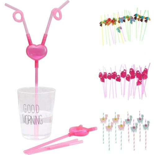 1/20pcs Disposable Plastic Straws Party Supplies Festival Decor Tableware 3D Rose Red Honeycomb Garland Hawaiian Straw