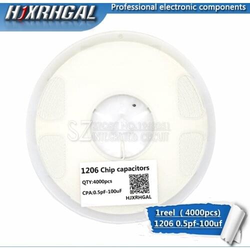 1reel 1206 smd capacitor ceramic 0.5pF-100uF 1.2pf 1.8pf 2.2pf 5.6pf 6.8pf 4.7nf 5.6nf 68nf capacitors kit sets hjxrhgal