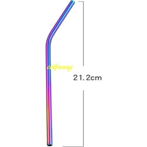 2000pcs/lot 6*215mm Bend & Straight Metal Straw Colorful 304 Stainless Steel Straws Reusable Drinking Straws