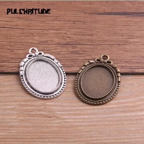 4pcs 18*25mm Inner Size Two Color Metal Alloy Simple Oval Bowknot Cabochon Pendant Setting Jewelry Findings P6798