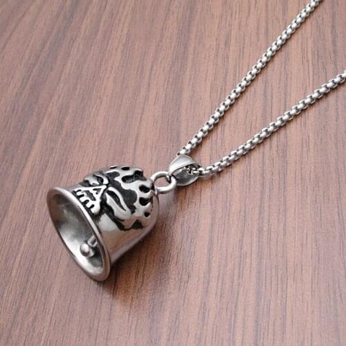 Free Shipping Punk 316L Stainless Steel Silver Color Black Skull Head Bell Pendant New Arrival Jingle Figure Jewelry