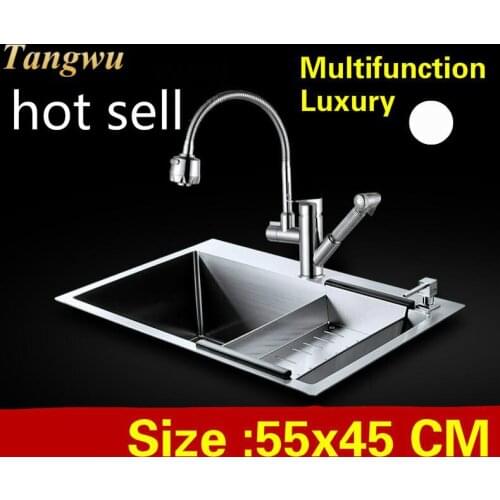 Free shipping Apartment mini kitchen manual sink single trough multifunction high quality 304 stainless steel hot sell 55x45 CM