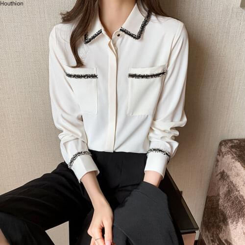New Long-sleeved Blouse Casual Summer Shirt Houthion Lapel Chiffon High-end Top Fashion Blouses Comfortable Shirts
