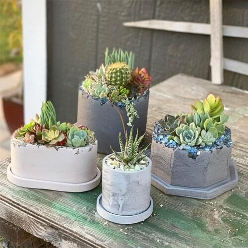 Big Size Flower Pot Molds Rectangle Concrete Planter Silicone Molds DIY Round Cement Vase Container Clay Mold