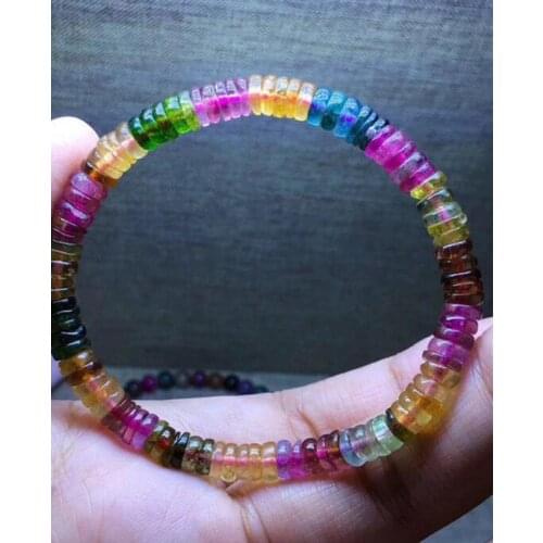 Natural Colorful Tourmaline Crystal Clear Round Beads Bracelet AAA 5.8-6 mm free shipping