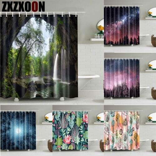 Floral Trees Bamboo Flower Tropical Green Plants Palm Waterproof Polyester Shower Curtain Bathroom Curtain with Hooks
