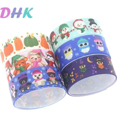 DHK 50yards christmas pumpkin owl Printed Grosgrain Ribbon Accessory Hairbow Headwear Decoration DIY Wholesale OEM S1201
