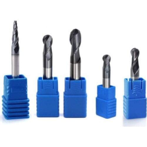 1PC 2 blade CNC spherical carbide milling cutter black coated tungsten steel ball end mill R0.5 R0.75 R1.0 R1.5 R1.75 R2.0 -R6.0