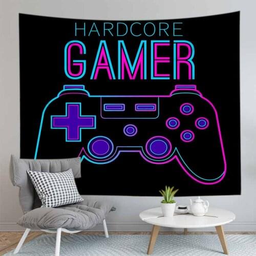 Gamer Tapestry Explosion Models Game Console Handle Neon Light Wall Hanging Boy Gift Cloth Cover Ceiling Room Home Decor