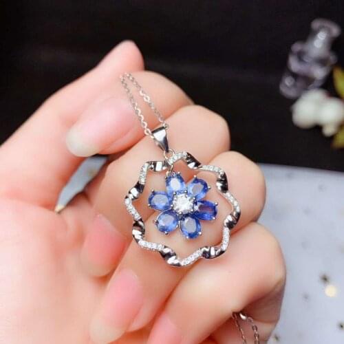 KJJEAXCMY Fine jewelry 925 sterling silver inlaid natural sapphire female money pendant supports detection