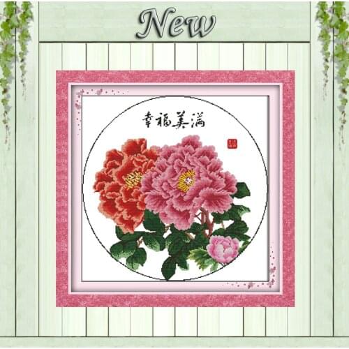 Happiness penoy flowers diy painting counted printed on canvas DMC 14CT 11CT chinese Cross Stitch Needlework Set Embroidery kits