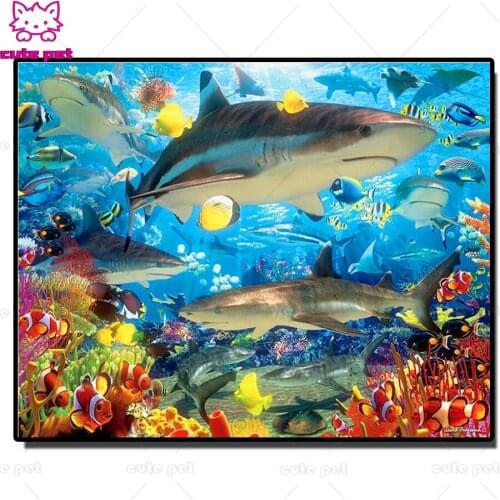 Sharks painting Full Square/Round Drill 5D DIY Diamond Painting 3D Embroidery Cross Stitch Mosaic Rhinestone child room Decor