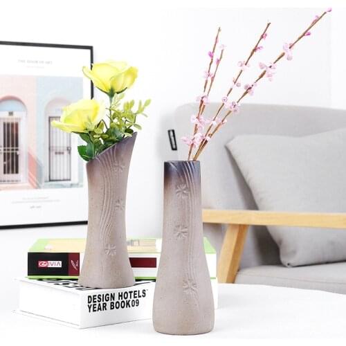 Coarse Sand Glaze Ceramic Vase For Garden Living Room Handicraft Vases Container Large Ornament Home Decoration Accessories