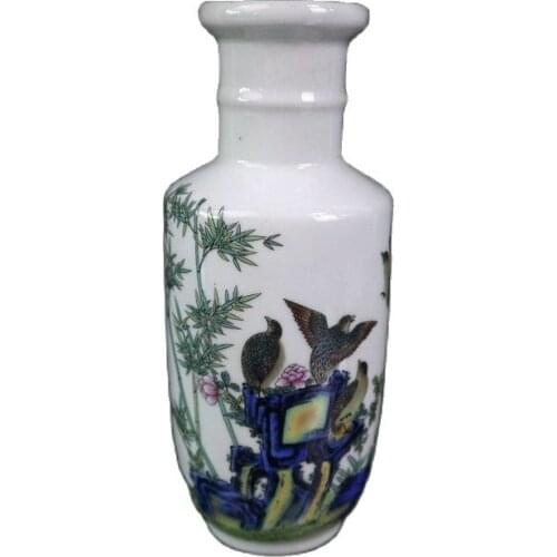 China Old Porcelain Pink Flower And Bird Vase