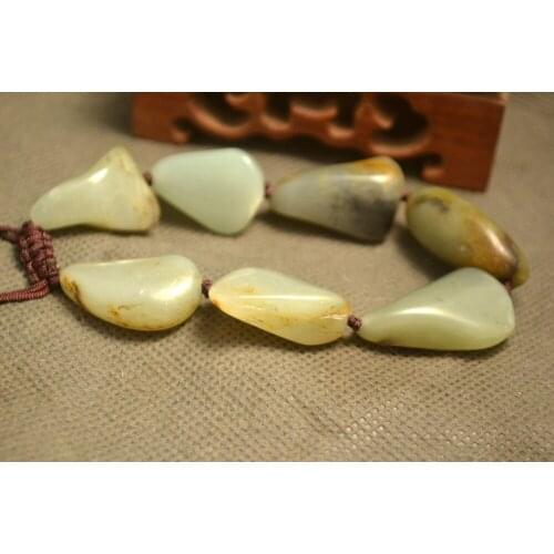 Collectible Treasure Unique Energy Chinese Hetian Jade Irregular Shaped Pebble Raw Bead Bracelet Bangle for Men FTT
