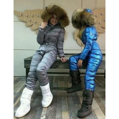 Super real fur 2019 Winter jumpsuit women white duck down jackets Womens ski suit down jacket outdoor suit outerwear brand