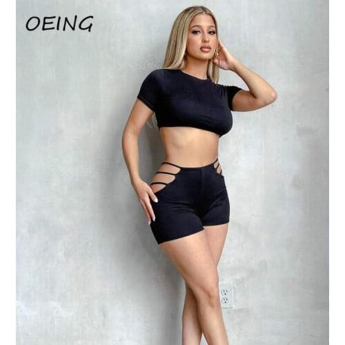 Summer Sexy Sport Wear Fitness Yoga 2 Piece Sets Stretchyt Short Sleeve Crop Tops and Shorts Lounge Wear Set