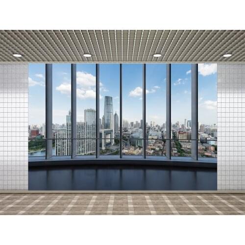 Lyavshi Large Windows with Modern Cityscape Against A Blue Sky Baby Portrait Photography Studio Decoration Props Background