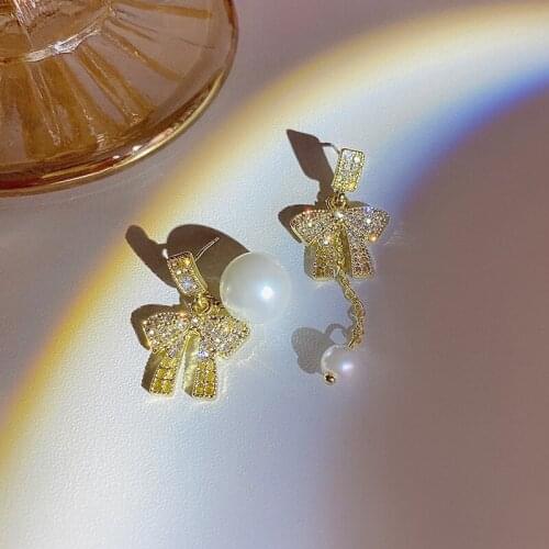 Fashion Korean Pearl Drop Earrings for Women Bohemian Golden Round Zircon Wedding Earrings Jewelry Gift