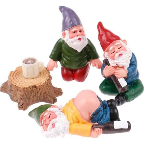 5pcs Fairy Garden Drunk Gnomes Miniature Ornaments Set Mini Dwarf Bonfire Statues for Planter Flowerpot Decor Accessories