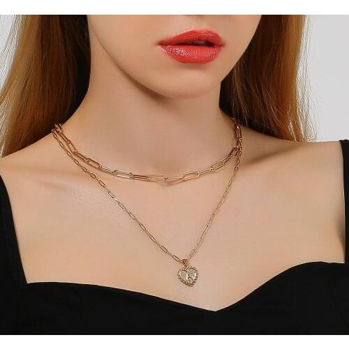 New Double Layered Letter Pendant Necklace Fashion Retro Net Red Creative Metal Clavicle Chain Gift Wholesale