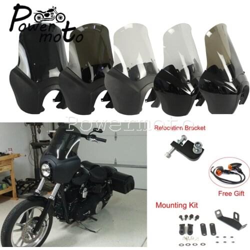 Motorcycle Headlight Fairing w/ Windshield Windscreen Kit for Harley Dyna Low Rider Super Glide Fat Bob FXR FXD 1987-2017