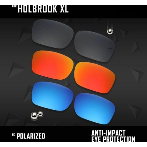 OOWLIT 3 Pairs Polarized Sunglasses Replacement Lenses for Oakley Holbrook XL OO9417-Black & Fire Red & Ice Blue