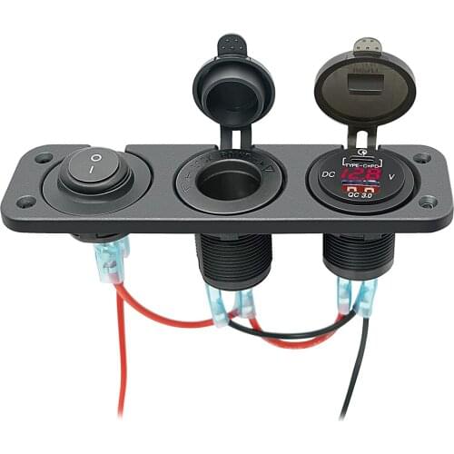 DIY Panel 3 in 1 Cigarette Lighter PD QC3.0 USB C Outlet LED Voltage Display Toggle Switch for Marine Boat Car Truck Camper RV