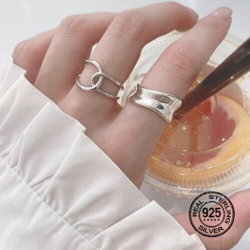 S925 Sterling Silver Rings For Women Opening Adjustable Geometric Retro Fashion Simple Personality Index Finger Jewelry INEFFA