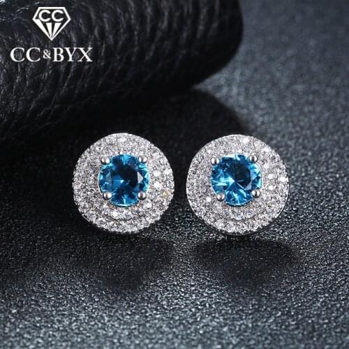Top Blue Cubic Zirconia Earrings For Women White Gold Color Stud Earing Brincos Fashion Jewelry Boucle d'Oreille Pendientes E046