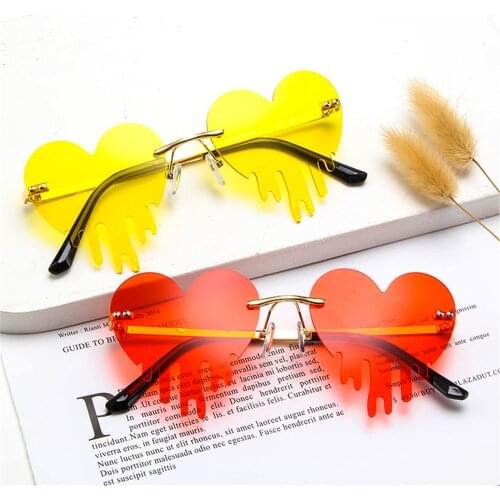 Love Heart Rimless Tears Shape Sunglasses Hot UV400 Steampunk Sunglasses Unique Funny Eyewear Halloween Costume Accessories
