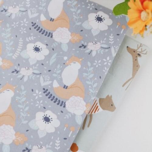 DIY Sewing Breathable Fabric Baby & Child Wear Cotton Cloth Gray Fox Animal Cotton Twill Fabric Patchwork Handmade Tissus Tilda