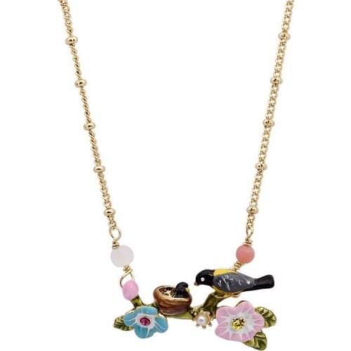 European and American Style Jewelry Fashion Trend Bird Cherry Necklace Female Flower Bird Nest Enamel Necklace Clavicle Chain