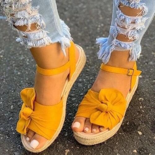 2021 Women Casual Sandals Summer Shoes Hemp Flats Platform Ladies Bowknot Buckle Strap Fashion Woman New Peep Toe Female 35-43