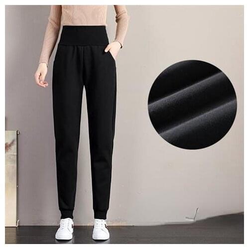 Women 2021 Autumn Winter New Lambskin Cashmere Sweatpants Female Loose Warm Harem Pants Ladies High Waist Casual Trousers E480