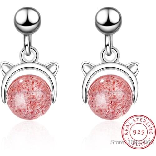 New Korean 925 Sterling Silver Strawberry Crystal Car Earrings For Women Fashion Wedding Jewelry Pendientes Brincos