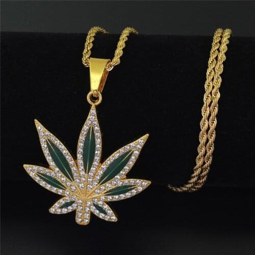 ZK20 Mens Fashion 18K Gold Plated Punk Hip Hop Big Maple Leaf Diamond Pendant Necklace Men Silver Chain Jewelry