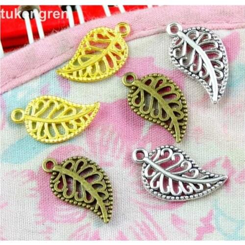 100pcs 10x17mm Antique Bronze/Antique Silver Plated/Gold-Color Tree Leaf Charms Metal Leaf DIY Jewelry Findings Accessories
