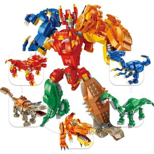1215Pcs Educational Building Blocks Toys For Boys 6Years DIY Present Panlos 633061 Dinosaurs 5 IN 1 Robot Models Small Bricks