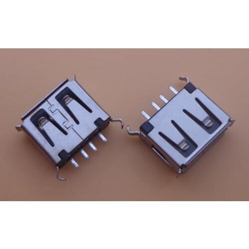 200pcs USB Type A Female Vertical Socket Connector 180 Degrees 4 Pin Plug Jack Connectors USB 2.0 Curling Bent Fixed