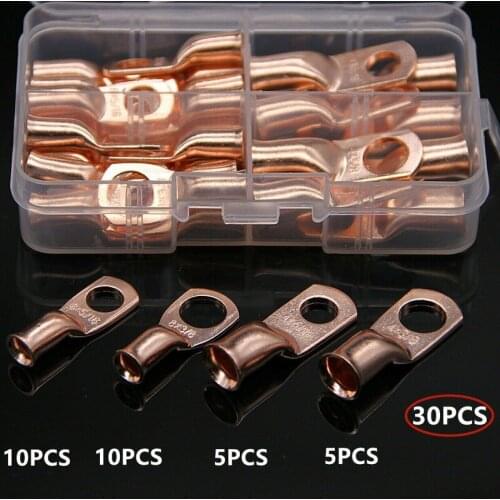 30Pcs 3/8" 5/16" Wire Ring Terminals Bare Copper Cable Lugs 8&4 AWG Gauge Wire Welding Connectors Crimping Terminals