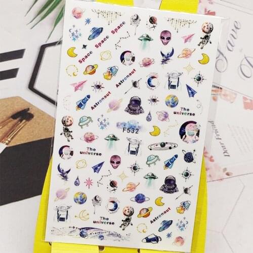 3D Nail Sticker Decals Space Planet Alien Design Nail Art Decorations Stickers Sliders Manicure Accessories Nails Decoraciones