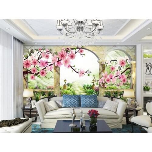 3D Wallpaper Peach Blossom Landscape European Garden Backdrop Living Room Bedroom TV Mural wallpaper for walls 3 d