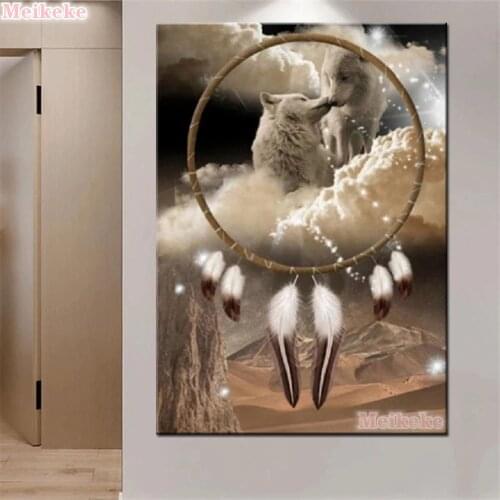 5D Diy Diamond Painting by Number Indian Wolf Dream Catcher Mosaic Cross Stitch Needlework Diamond Embroidery Art Crafts