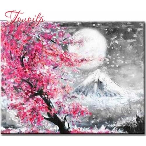 Full square round sakura 5D DIY diamond painting flower Cross Stitch diamond embroidery sale Mount Fuji picture of Rhinestone